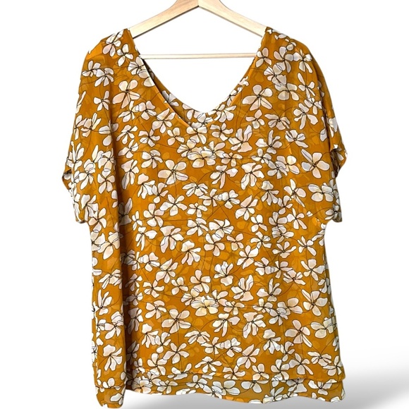 CABI Thrive Top Butterscotch Yellow w/ White Floral Print Double Layer US Sz L - Picture 5 of 12